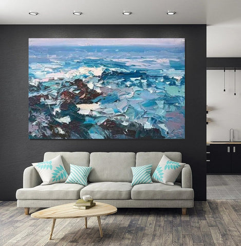 Landscape Canvas Paintings, Seascape Painting, Acrylic Paintings for Living Room, Abstract Landscape Paintings, Seascape Big Wave Painting, Heavy Texture Canvas Art-ArtWorkCrafts.com