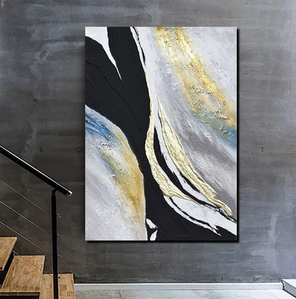 Black Abstract Acrylic Paintings, Large Paintings for Bedroom, Simple Modern Art, Modern Wall Art Ideas, Contemporary Canvas Paintings-ArtWorkCrafts.com
