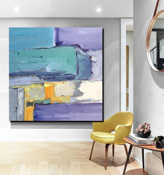 Canvas Painting for Living Room, Simple Modern Paintings, Blue Abstract Modern Paintings, Acrylic Painting on Canvas, Hand Painted Canvas Art-ArtWorkCrafts.com