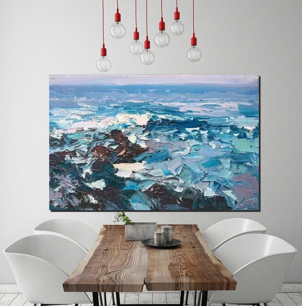 Landscape Canvas Paintings, Seascape Painting, Acrylic Paintings for Living Room, Abstract Landscape Paintings, Seascape Big Wave Painting, Heavy Texture Canvas Art-ArtWorkCrafts.com