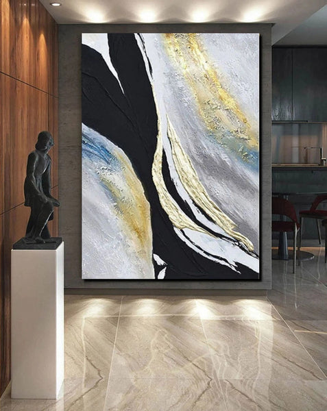 Black Abstract Acrylic Paintings, Large Paintings for Bedroom, Simple Modern Art, Modern Wall Art Ideas, Contemporary Canvas Paintings-ArtWorkCrafts.com