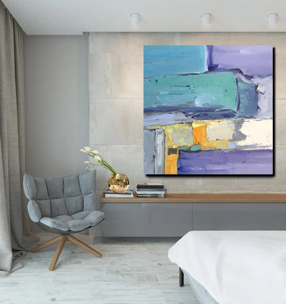 Canvas Painting for Living Room, Simple Modern Paintings, Blue Abstract Modern Paintings, Acrylic Painting on Canvas, Hand Painted Canvas Art-ArtWorkCrafts.com