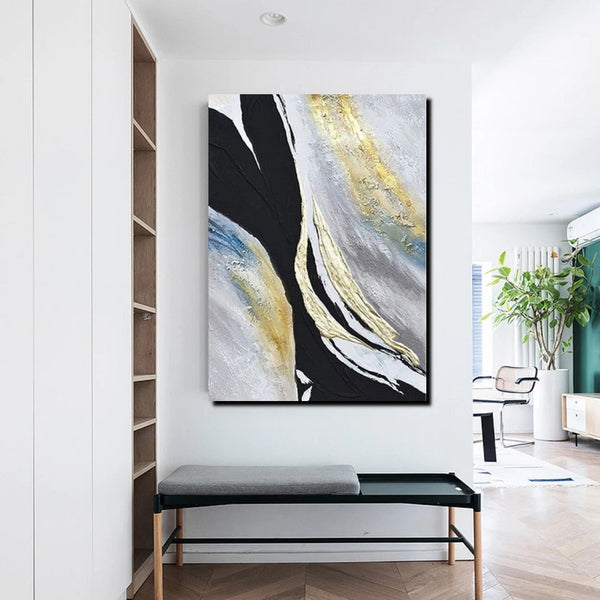 Black Abstract Acrylic Paintings, Large Paintings for Bedroom, Simple Modern Art, Modern Wall Art Ideas, Contemporary Canvas Paintings-ArtWorkCrafts.com
