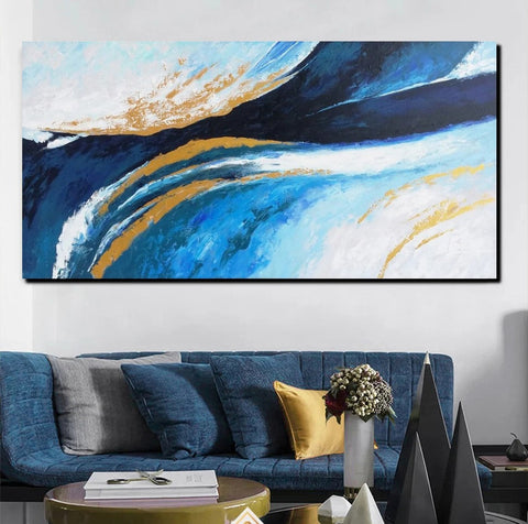 Living Room Wall Art Paintings, Blue Acrylic Abstract Painting Behind Couch, Large Painting on Canvas, Buy Paintings Online, Acrylic Painting for Sale-ArtWorkCrafts.com