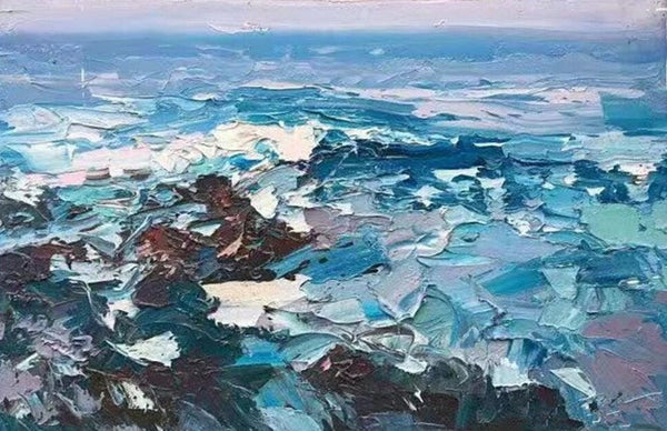 Landscape Canvas Paintings, Seascape Painting, Acrylic Paintings for Living Room, Abstract Landscape Paintings, Seascape Big Wave Painting, Heavy Texture Canvas Art-ArtWorkCrafts.com