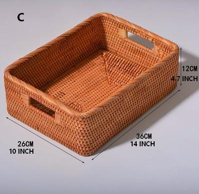 Woven Rectangular Basket with Handle, Rattan Storage Basket for Shelves, Woven Storage Baskets for Bathroom-ArtWorkCrafts.com