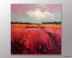 Landscape Paintings for Living Room, Abstract Canvas Painting, Abstract Landscape Art, Red Poppy Field Painting, Original Hand Painted Wall Art-ArtWorkCrafts.com