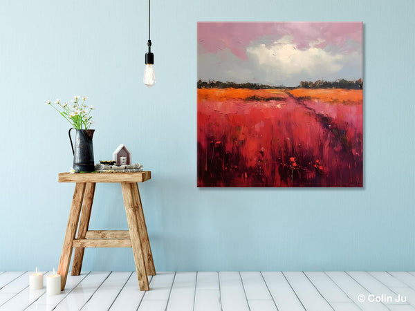 Landscape Paintings for Living Room, Abstract Canvas Painting, Abstract Landscape Art, Red Poppy Field Painting, Original Hand Painted Wall Art-ArtWorkCrafts.com