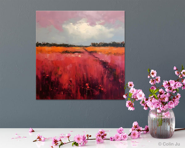 Landscape Paintings for Living Room, Abstract Canvas Painting, Abstract Landscape Art, Red Poppy Field Painting, Original Hand Painted Wall Art-ArtWorkCrafts.com