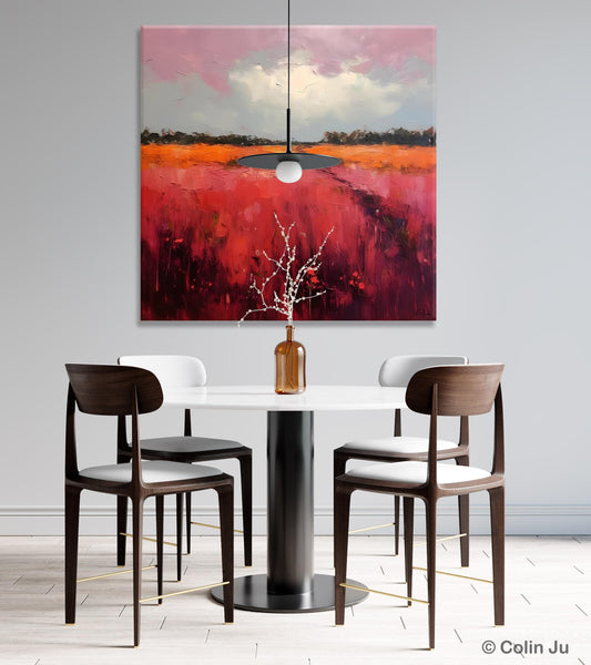 Landscape Paintings for Living Room, Abstract Canvas Painting, Abstract Landscape Art, Red Poppy Field Painting, Original Hand Painted Wall Art-ArtWorkCrafts.com