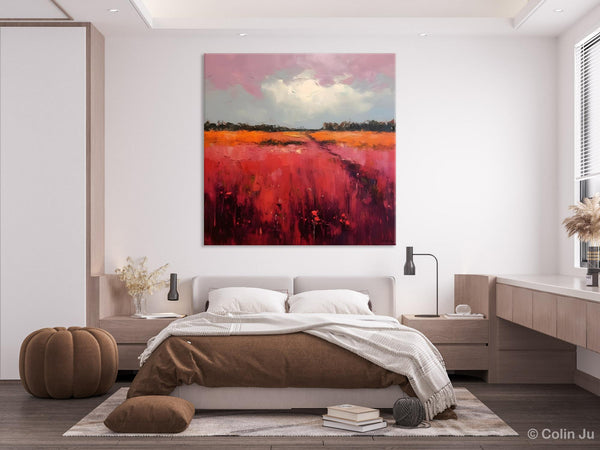 Landscape Paintings for Living Room, Abstract Canvas Painting, Abstract Landscape Art, Red Poppy Field Painting, Original Hand Painted Wall Art-ArtWorkCrafts.com