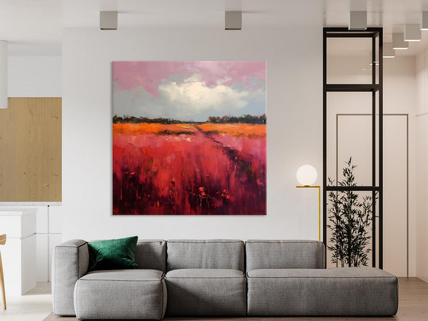 Landscape Paintings for Living Room, Abstract Canvas Painting, Abstract Landscape Art, Red Poppy Field Painting, Original Hand Painted Wall Art-ArtWorkCrafts.com