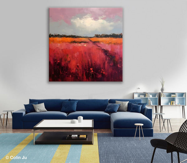 Landscape Paintings for Living Room, Abstract Canvas Painting, Abstract Landscape Art, Red Poppy Field Painting, Original Hand Painted Wall Art-ArtWorkCrafts.com