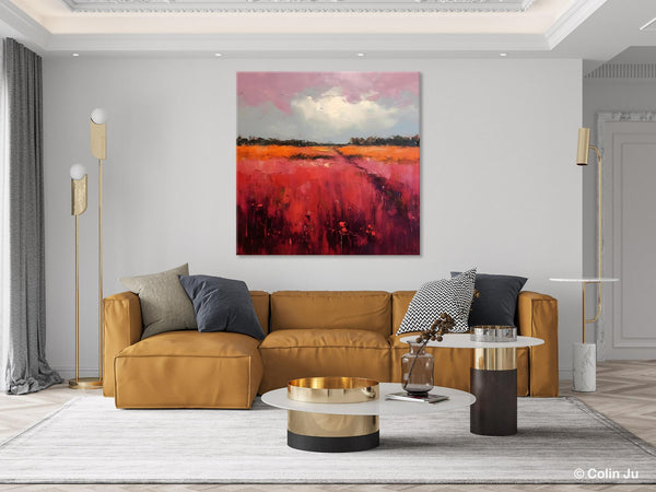 Landscape Paintings for Living Room, Abstract Canvas Painting, Abstract Landscape Art, Red Poppy Field Painting, Original Hand Painted Wall Art-ArtWorkCrafts.com