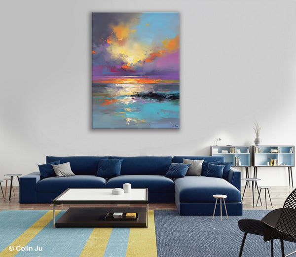 Oil Painting on Canvas, Extra Large Modern Wall Art, Landscape Canvas Paintings for Dining Room, Original Landscape Abstract Painting-ArtWorkCrafts.com