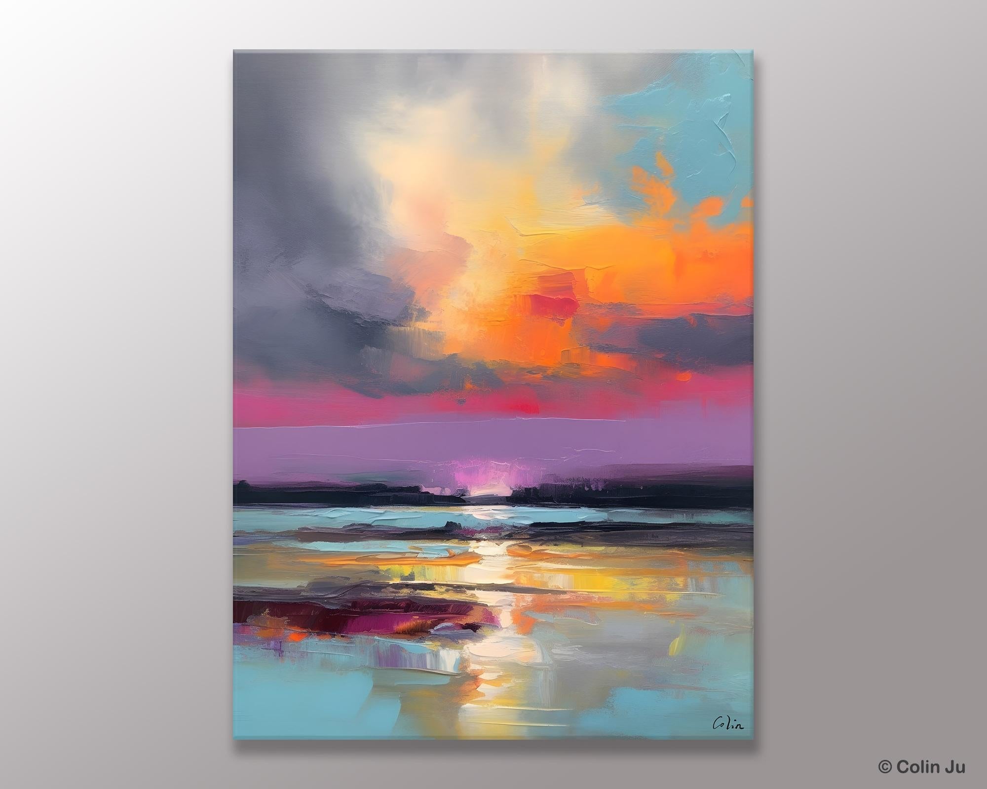 Canvas Painting for Living Room, Abstract Landscape Paintings, Original Modern Wall Art Painting, Oversized Contemporary Abstract Artwork-ArtWorkCrafts.com