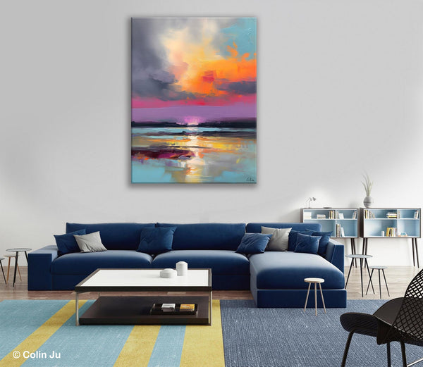 Canvas Painting for Living Room, Abstract Landscape Paintings, Original Modern Wall Art Painting, Oversized Contemporary Abstract Artwork-ArtWorkCrafts.com