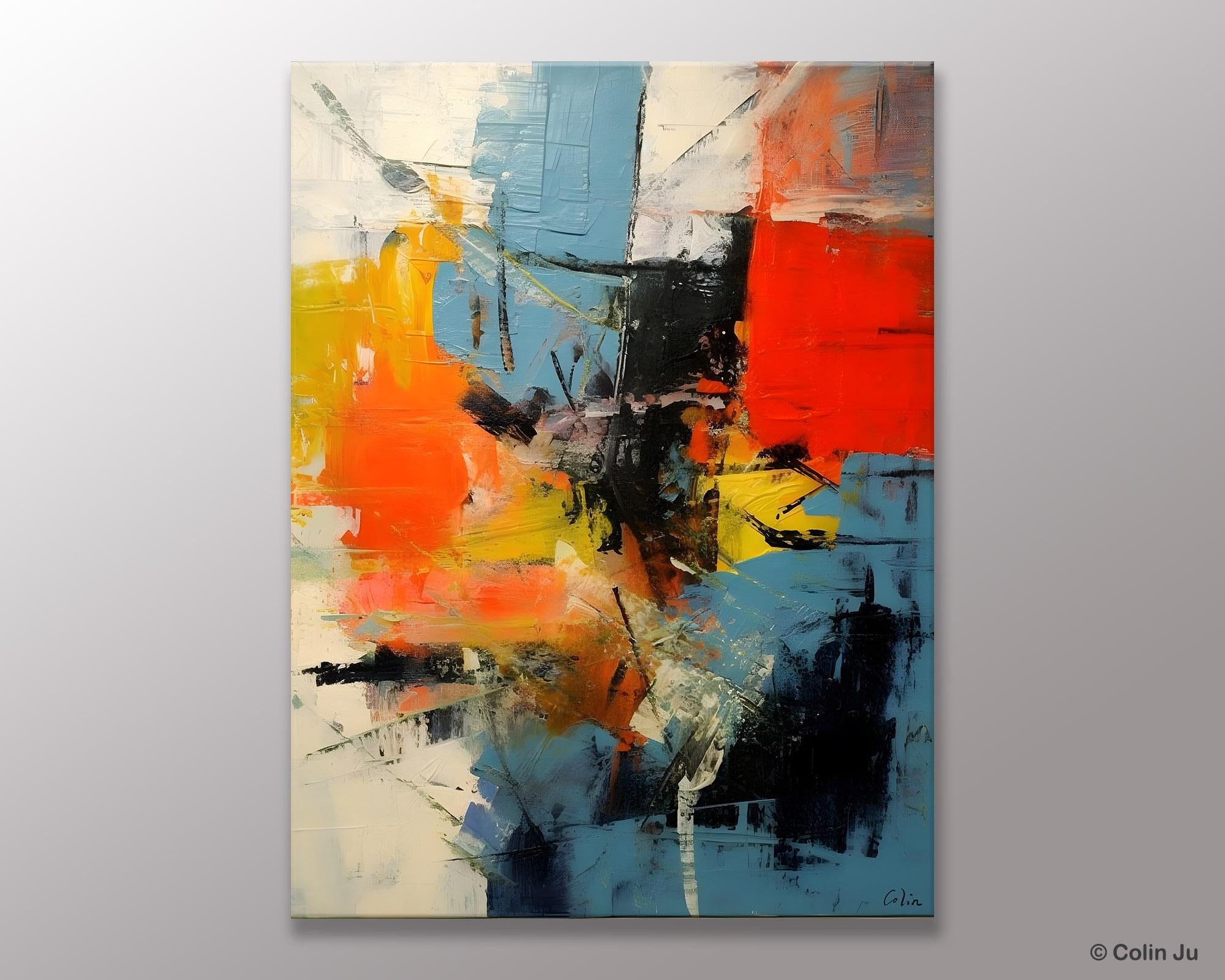 Abstract Paintings for Dining Room, Modern Paintings Behind Sofa, Buy Paintings Online, Original Palette Knife Canvas Art, Impasto Wall Art-ArtWorkCrafts.com