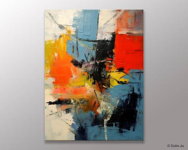 Abstract Paintings for Dining Room, Modern Paintings Behind Sofa, Buy Paintings Online, Original Palette Knife Canvas Art, Impasto Wall Art-ArtWorkCrafts.com