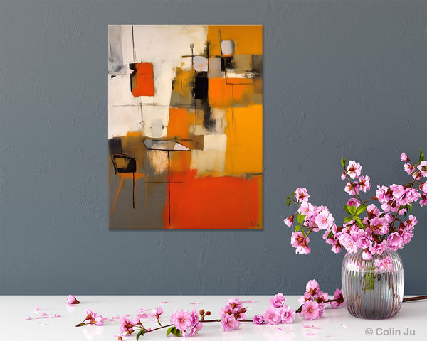 Modern Paintings Behind Sofa, Acrylic Paintings on Canvas, Abstract Painting for Living Room, Original Contemporary Canvas Wall Art-ArtWorkCrafts.com