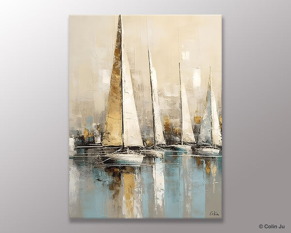 Modern Abstract Wall Art Paintings, Large Original Canvas Art for Bedroom, Large Painting Ideas for Living Room, Sail Boat Canvas Painting-ArtWorkCrafts.com
