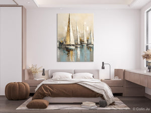 Modern Abstract Wall Art Paintings, Large Original Canvas Art for Bedroom, Large Painting Ideas for Living Room, Sail Boat Canvas Painting-ArtWorkCrafts.com