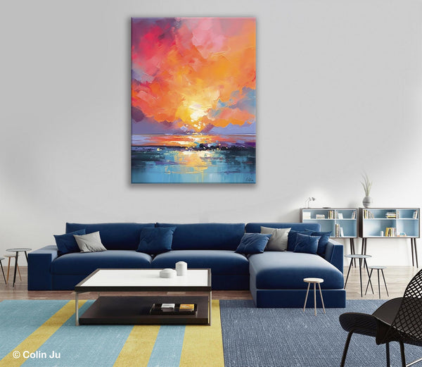 Palette Knife Canvas Art, Modern Landscape Paintings, Oversized Contemporary Canvas Paintings, Extra Large Canvas Painting for Living Room-ArtWorkCrafts.com