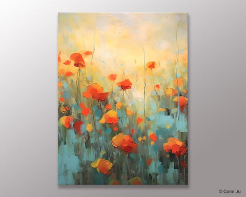 Canvas Painting Flower, Original Paintings on Canvas, Abstract Flower Painting, Flower Acrylic Painting, Modern Acrylic Paintings for Bedroom-ArtWorkCrafts.com