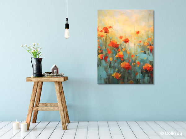 Canvas Painting Flower, Original Paintings on Canvas, Abstract Flower Painting, Flower Acrylic Painting, Modern Acrylic Paintings for Bedroom-ArtWorkCrafts.com