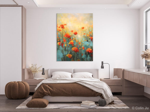 Canvas Painting Flower, Original Paintings on Canvas, Abstract Flower Painting, Flower Acrylic Painting, Modern Acrylic Paintings for Bedroom-ArtWorkCrafts.com