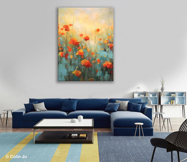 Canvas Painting Flower, Original Paintings on Canvas, Abstract Flower Painting, Flower Acrylic Painting, Modern Acrylic Paintings for Bedroom-ArtWorkCrafts.com