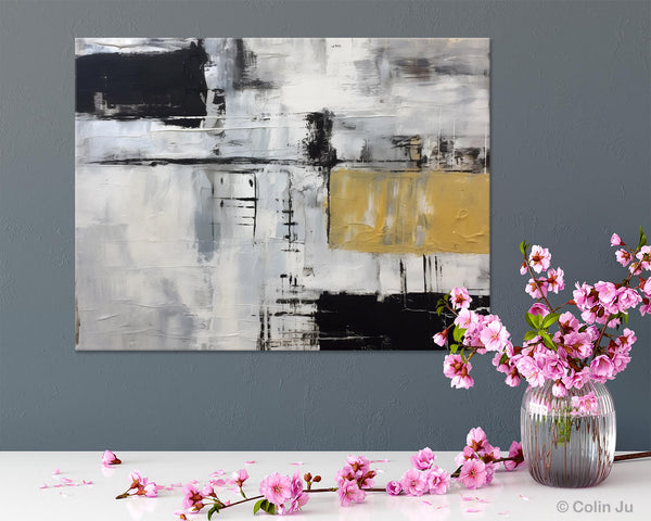 Black Abstract Acrylic Paintings, Large Paintings for Bedroom, Simple Modern Art, Original Canvas Paintings, Contemporary Canvas Paintings-ArtWorkCrafts.com