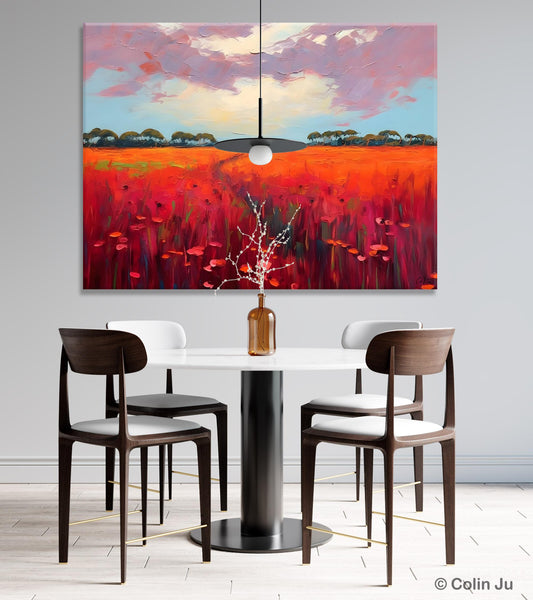 Acrylic Abstract Art, Landscape Canvas Paintings, Red Poppy Flower Field Painting, Landscape Acrylic Painting, Living Room Wall Art Paintings-ArtWorkCrafts.com