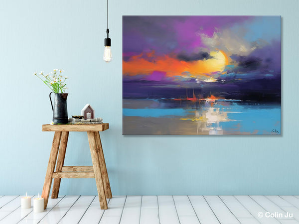Abstract Landscape Painting, Sunset Painting, Large Landscape Painting for Living Room, Bedroom Wall Art Ideas, Modern Paintings for Dining Room-ArtWorkCrafts.com