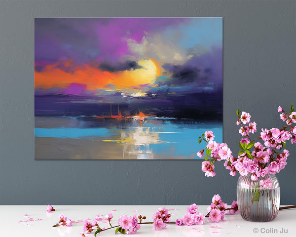 Abstract Landscape Painting, Sunset Painting, Large Landscape Painting for Living Room, Bedroom Wall Art Ideas, Modern Paintings for Dining Room-ArtWorkCrafts.com