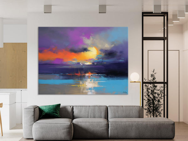 Abstract Landscape Painting, Sunset Painting, Large Landscape Painting for Living Room, Bedroom Wall Art Ideas, Modern Paintings for Dining Room-ArtWorkCrafts.com