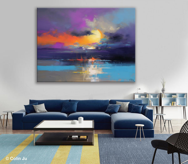 Abstract Landscape Painting, Sunset Painting, Large Landscape Painting for Living Room, Bedroom Wall Art Ideas, Modern Paintings for Dining Room-ArtWorkCrafts.com