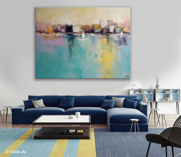 Contemporary Abstract Art for Dining Room, Sail Boat Abstract Paintings, Living Room Canvas Art Ideas, Large Landscape Painting, Simple Modern Art-ArtWorkCrafts.com