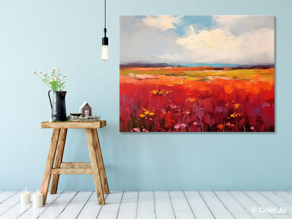 Extra Large Wall Art Painting, Landscape Canvas Painting for Living Room, Flower Field Acrylic Paintings, Original Landscape Acrylic Artwork-ArtWorkCrafts.com