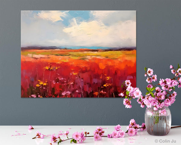 Extra Large Wall Art Painting, Landscape Canvas Painting for Living Room, Flower Field Acrylic Paintings, Original Landscape Acrylic Artwork-ArtWorkCrafts.com