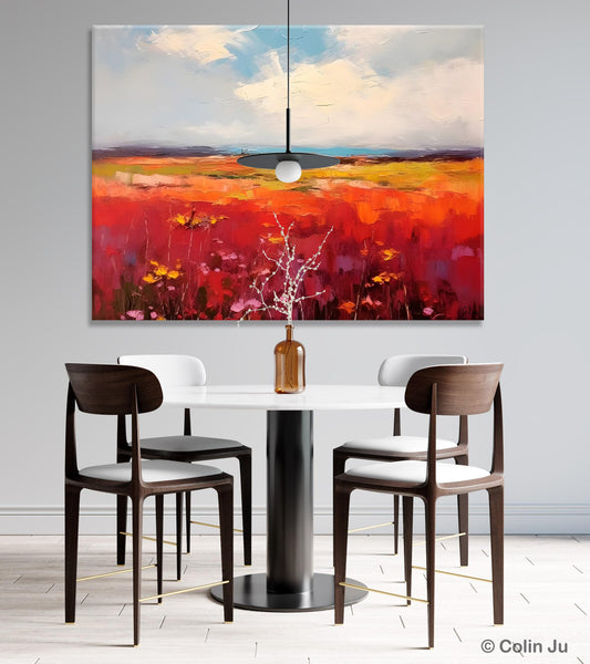 Extra Large Wall Art Painting, Landscape Canvas Painting for Living Room, Flower Field Acrylic Paintings, Original Landscape Acrylic Artwork-ArtWorkCrafts.com