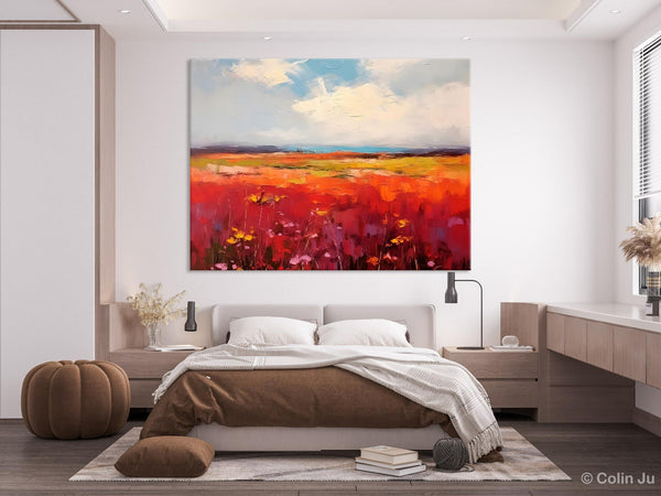 Extra Large Wall Art Painting, Landscape Canvas Painting for Living Room, Flower Field Acrylic Paintings, Original Landscape Acrylic Artwork-ArtWorkCrafts.com