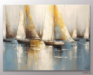 Large Paintings for Dining Room, Sail Boat Canvas Painting, Living Room Canvas Painting, Original Canvas Wall Art Paintings-ArtWorkCrafts.com