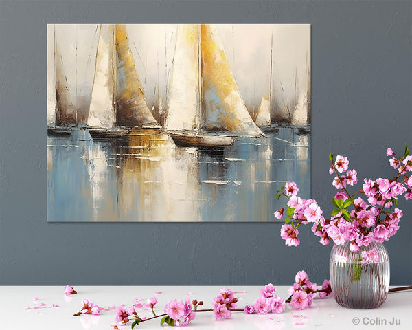 Large Paintings for Dining Room, Sail Boat Canvas Painting, Living Room Canvas Painting, Original Canvas Wall Art Paintings-ArtWorkCrafts.com