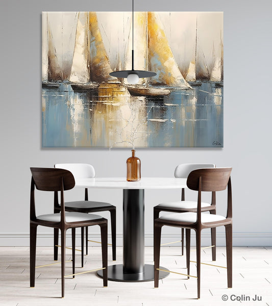 Large Paintings for Dining Room, Sail Boat Canvas Painting, Living Room Canvas Painting, Original Canvas Wall Art Paintings-ArtWorkCrafts.com