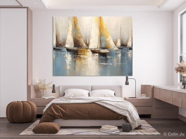 Large Paintings for Dining Room, Sail Boat Canvas Painting, Living Room Canvas Painting, Original Canvas Wall Art Paintings-ArtWorkCrafts.com