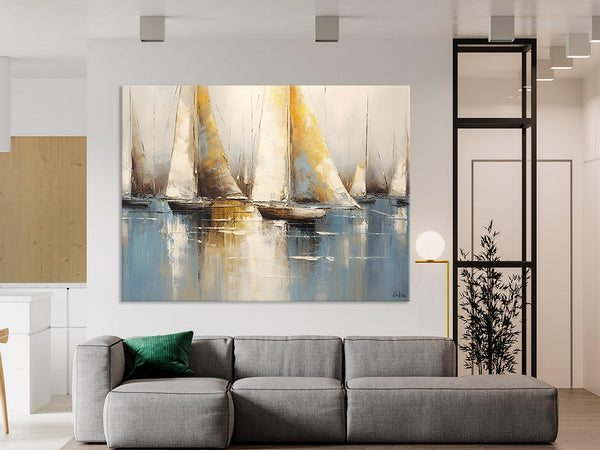 Large Paintings for Dining Room, Sail Boat Canvas Painting, Living Room Canvas Painting, Original Canvas Wall Art Paintings-ArtWorkCrafts.com