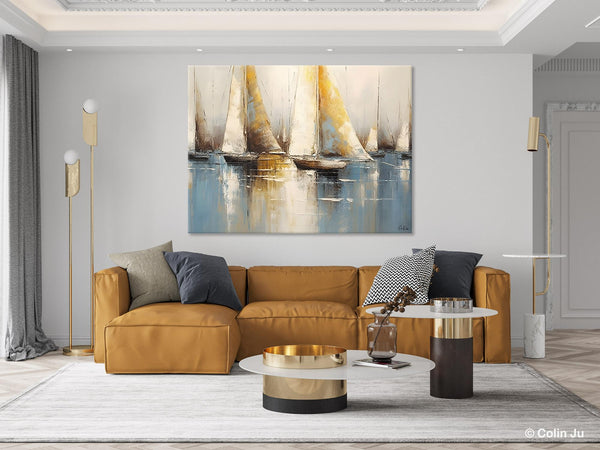 Large Paintings for Dining Room, Sail Boat Canvas Painting, Living Room Canvas Painting, Original Canvas Wall Art Paintings-ArtWorkCrafts.com