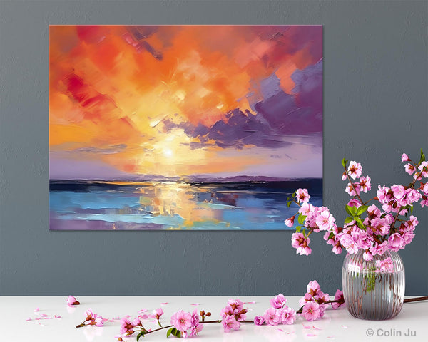 Original Landscape Oil Paintings, Sunrise Paintings, Large Contemporary Wall Art, Oil Painting on Canvas, Extra Large Paintings for Bedroom-ArtWorkCrafts.com