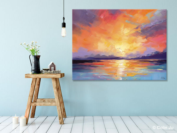 Modern Acrylic Artwork, Original Landscape Wall Art Paintings, Oversized Modern Canvas Paintings, Large Abstract Painting for Dining Room-ArtWorkCrafts.com